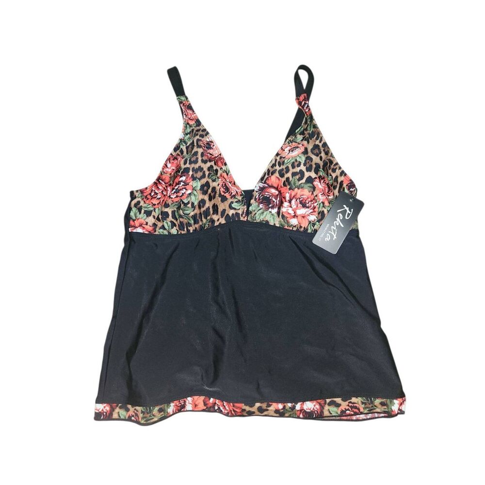 Rekita Ladies tankini swim top Black leopard and rose print size M